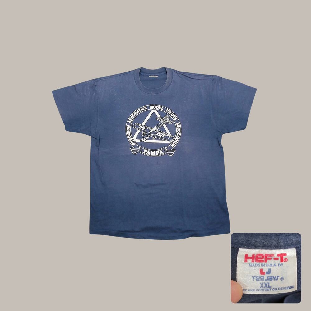 Vintage 90s Tee Jays Sun Faded Airplane Graphic T-Shirt Navy XXL